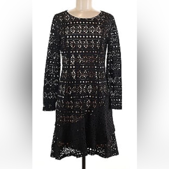 Black Ruffled Sheath Dress with Long Sleeves for Cocktail Size 10 - Picture 1 of 7